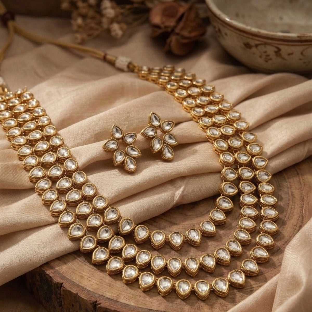 Maharani Layered Kundan Necklace with Earrings