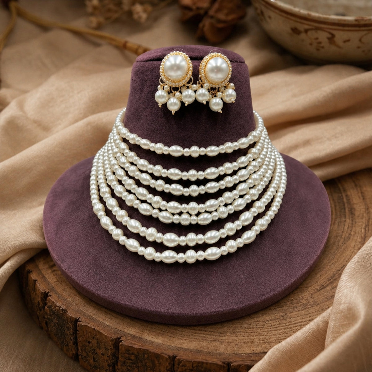 Sunehri Pearl Choker Necklace Set