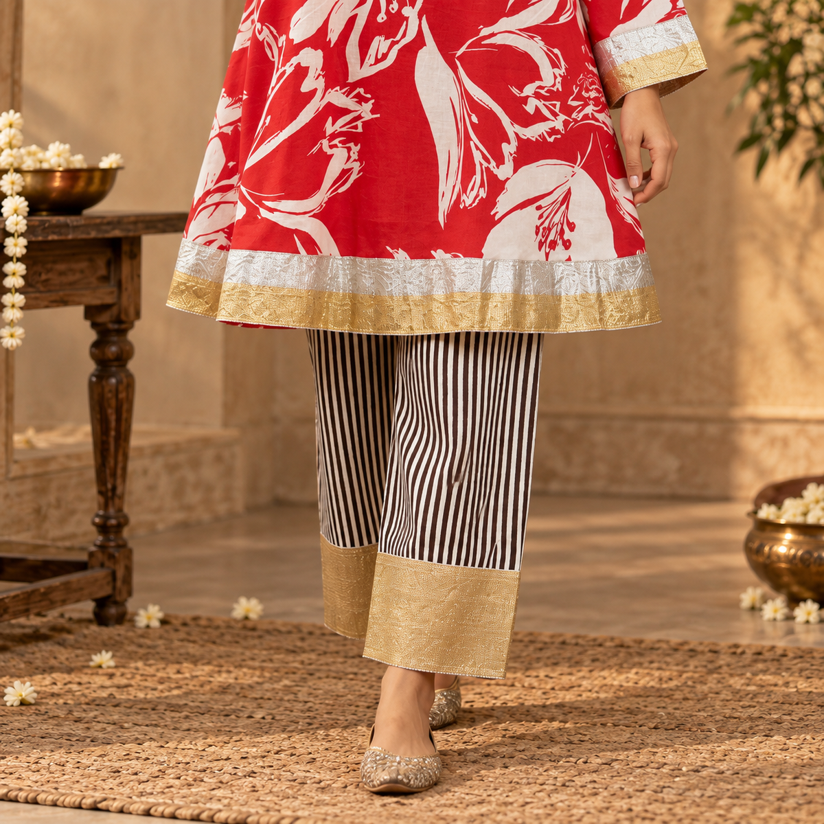 Crimson Bloom Cotton Kurta Salwar Set