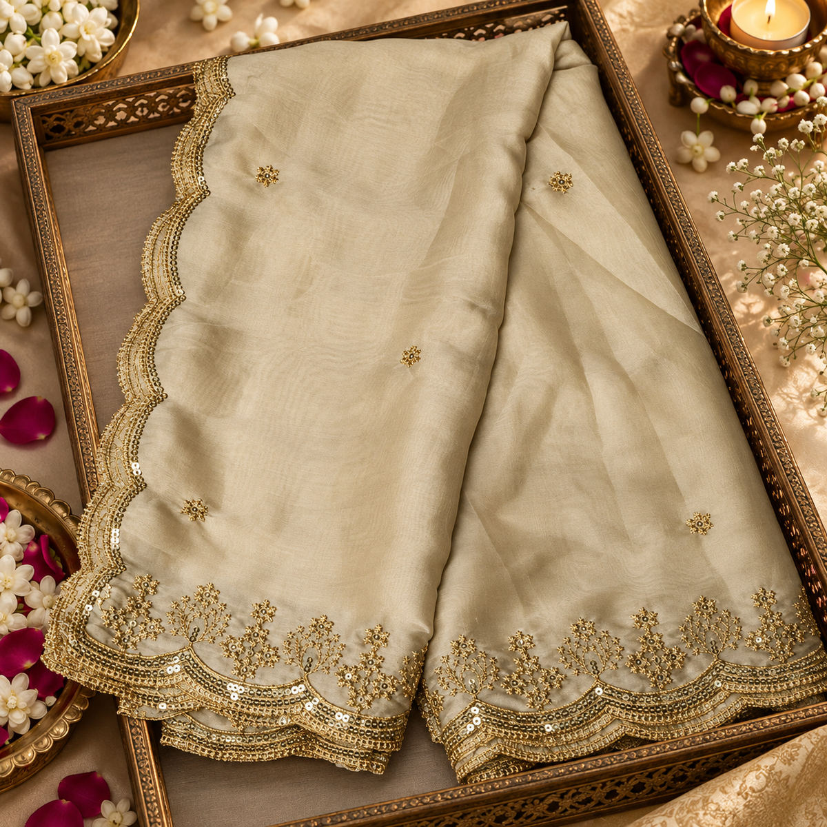 Ivory Gold Elegance Embroidered Dupatta