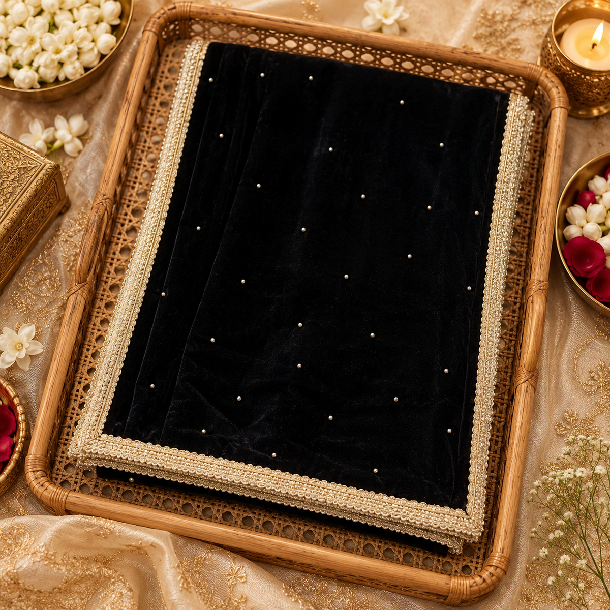Noir Elegance Black Velvet Embellished Dupatta