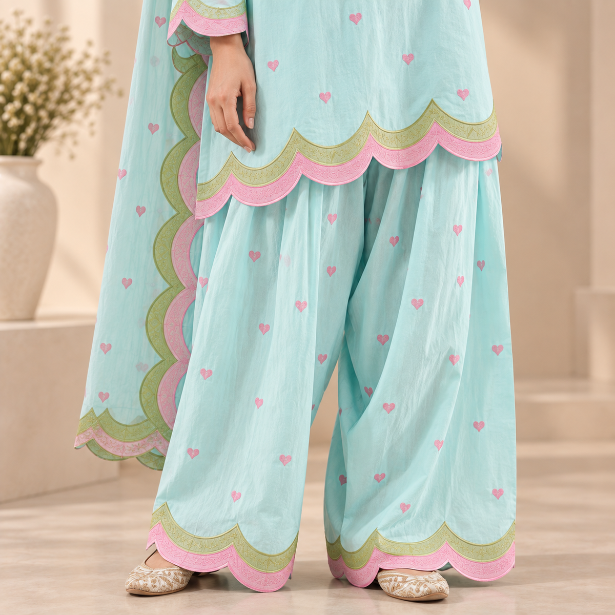 Mint Bloom Scallop Kurta Set