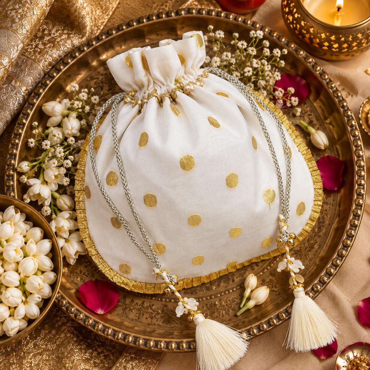 Noor-E-Gold Ivory A-Line Suit Set (with Potli Bag)