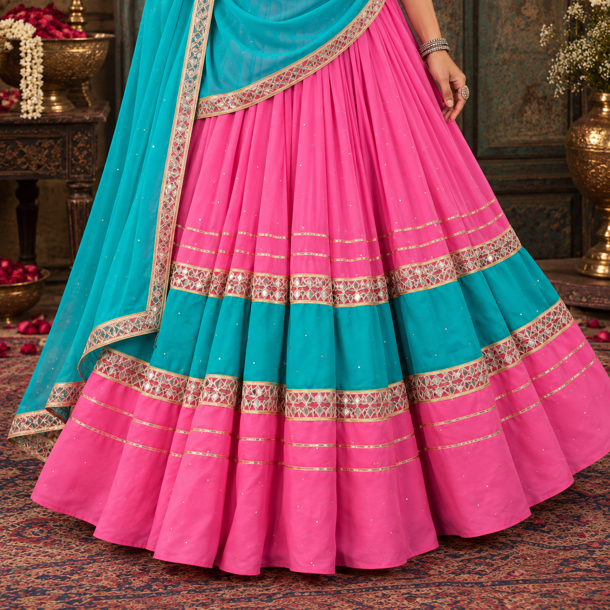 Niti Fuchsia Pink & Turquoise Lehenga