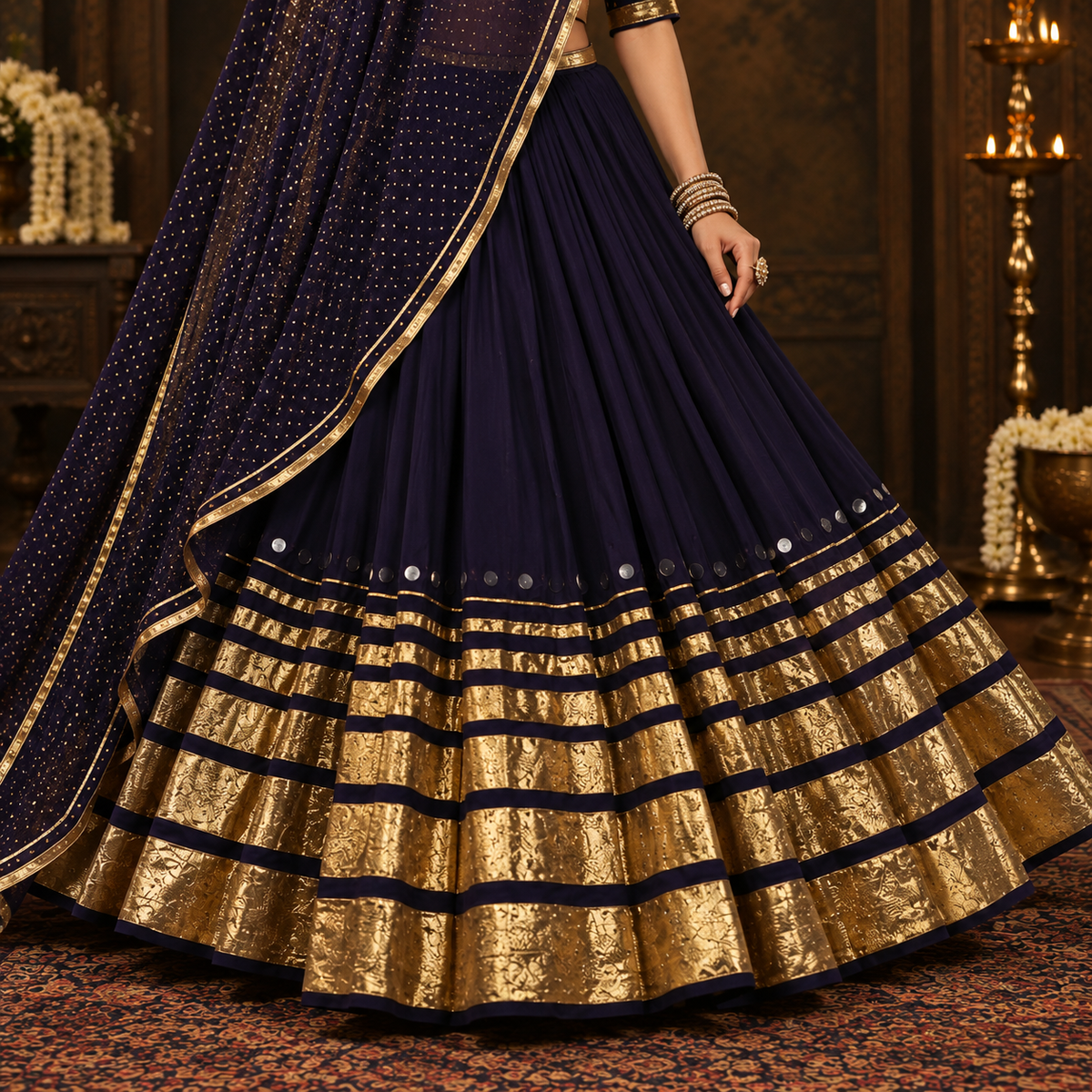 Heer Midnight Navy & Antique Gold Lehenga