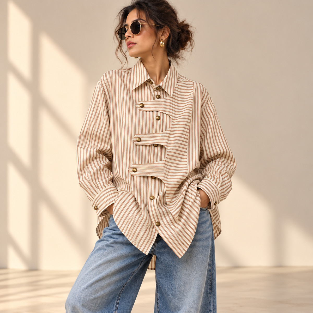 Dune Striped Asymmetrical Statement Shirt