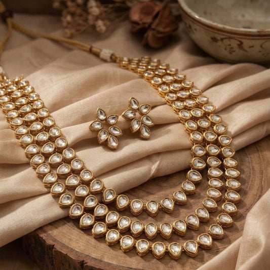Maharani Layered Kundan Necklace with Earrings