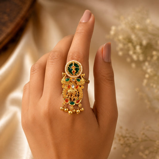 Manjari Heritage Elephant & Peacock Ring