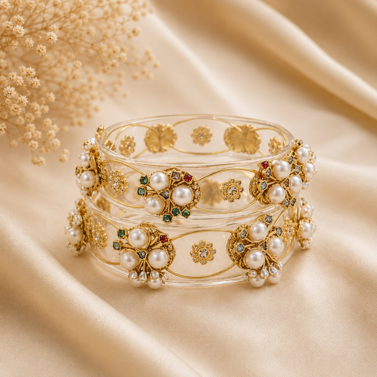 Ananya Clear Acrylic & Pearl Fusion Bangles