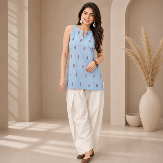 Powder Blue Striped Boota Farshi Set