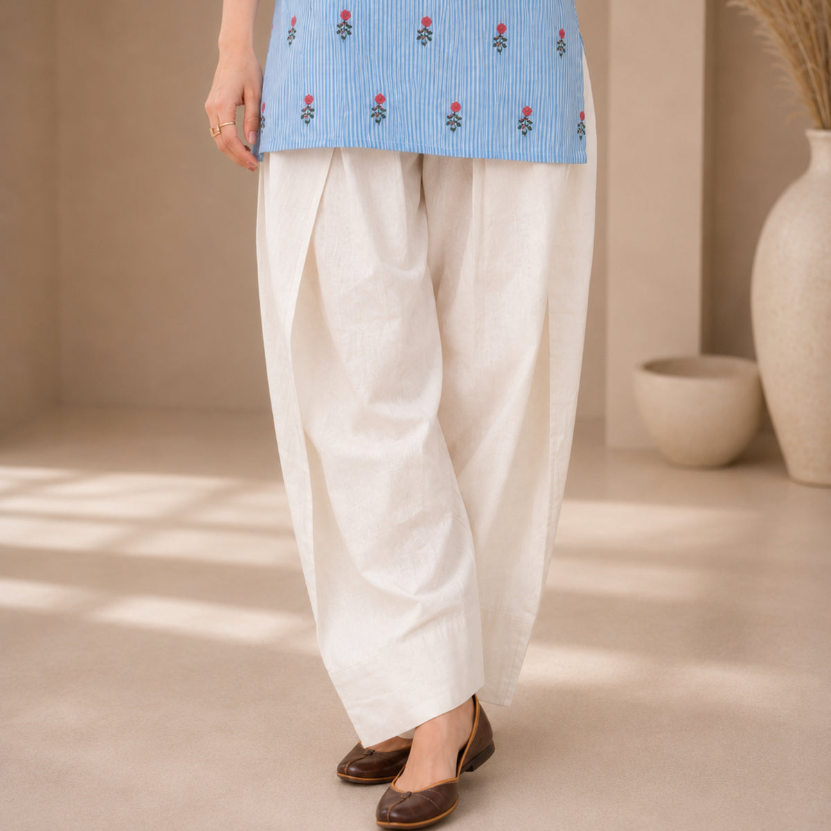 Powder Blue Striped Boota Farshi Set