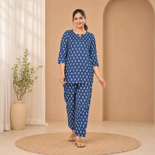 Indigo Geometric Buti Co-ord Set