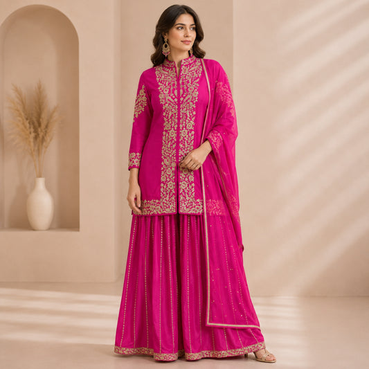 Avni Embroidered Short Kurta Sharara Set