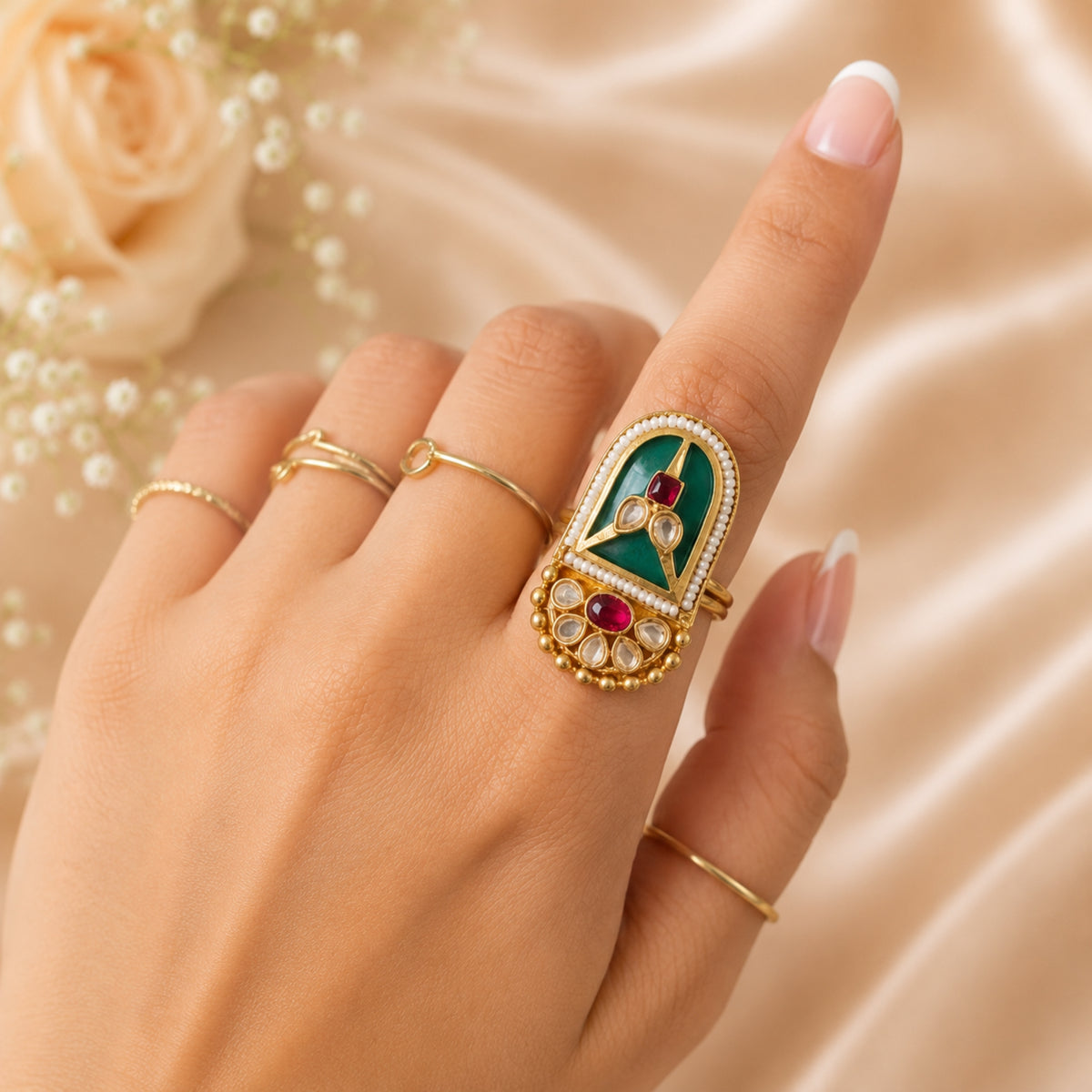 Utsav Jharokha Enamel Shield Ring