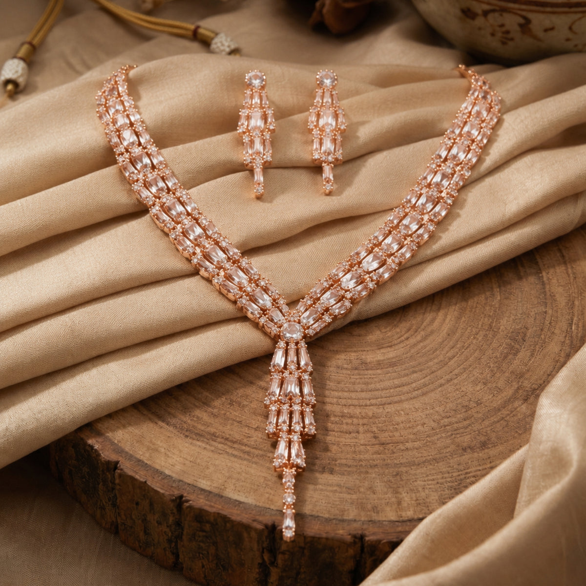 Heer Rose Gold  Necklace Set