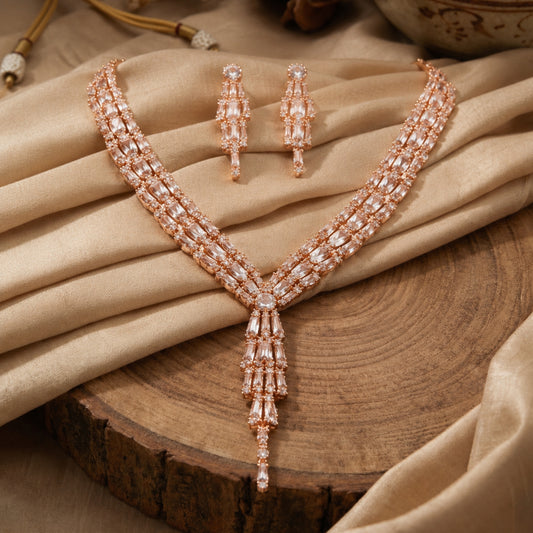 Heer Rose Gold  Necklace Set