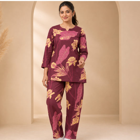 Burgundy Bold Floral Motif Co-ord Set