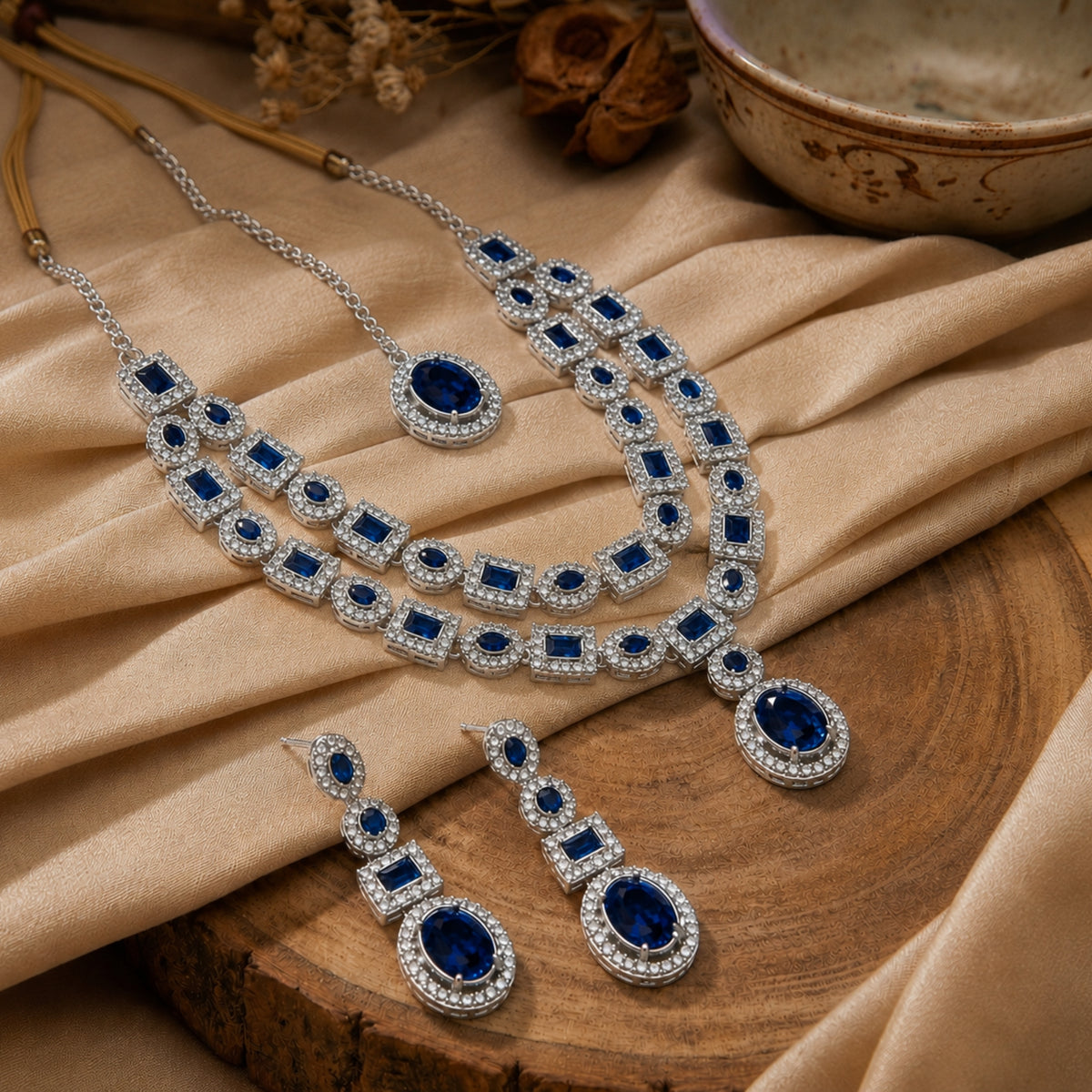 Blue Zariya AD Necklace Set