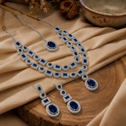 Blue Zariya AD Necklace Set