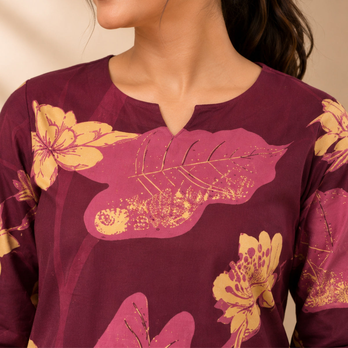 Burgundy Bold Floral Motif Co-ord Set