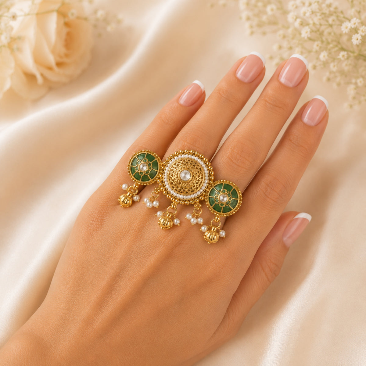 Dubar Emerald Three-Tier Tassel Ring