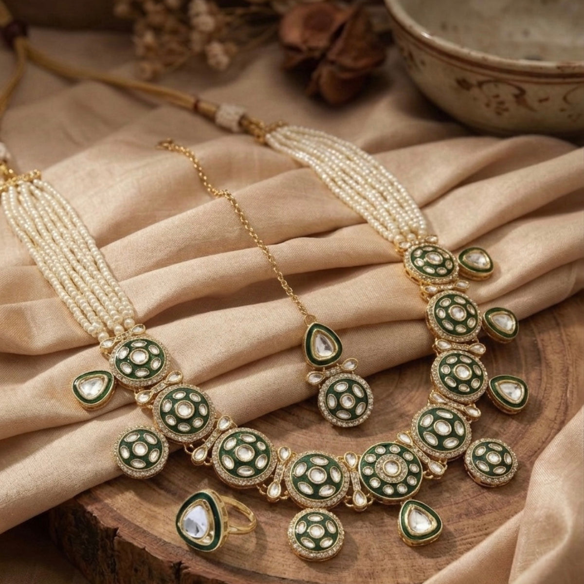 Virasat Green Meenakari Necklace Set