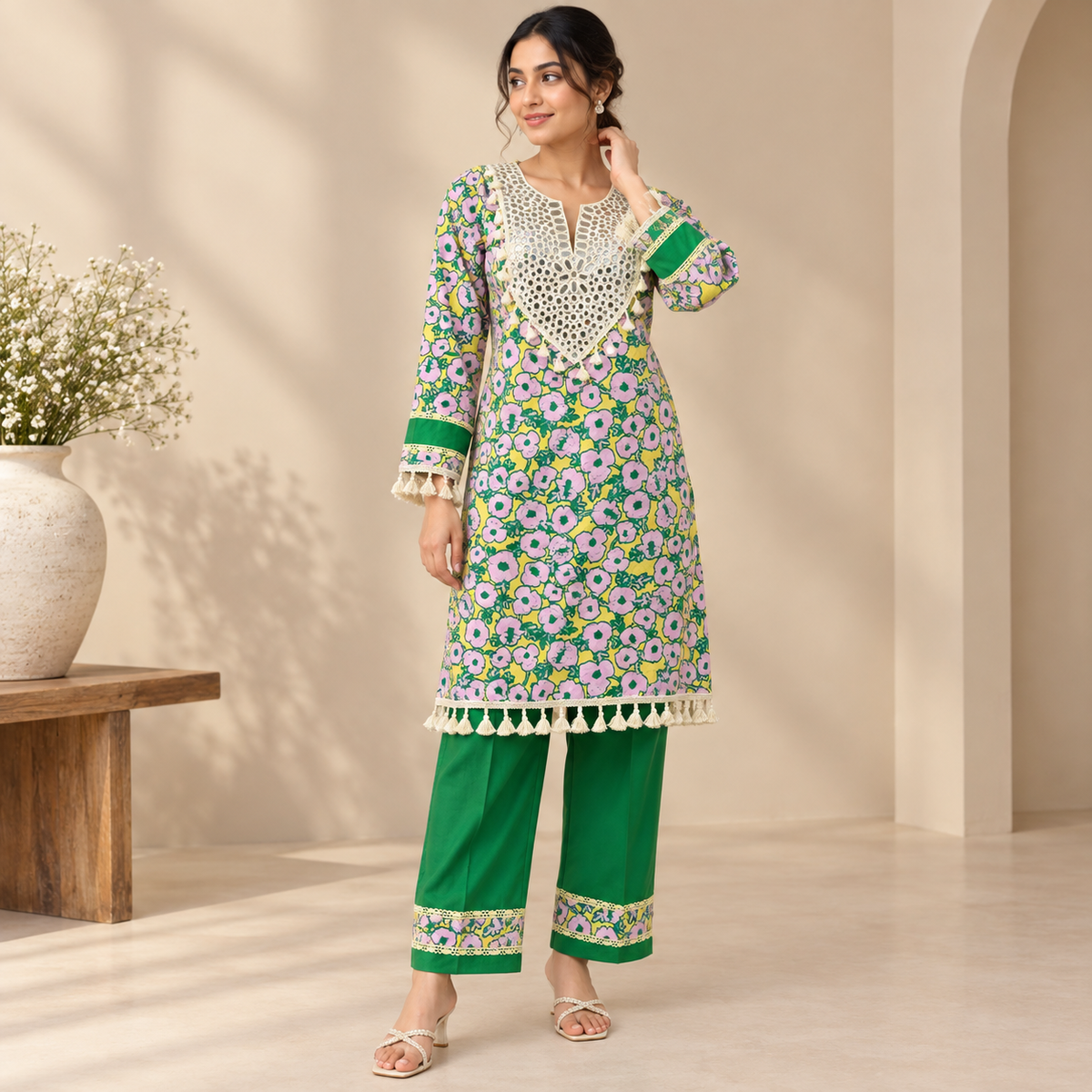 Emerald Floral Mirrorwork  Co-Ord Set