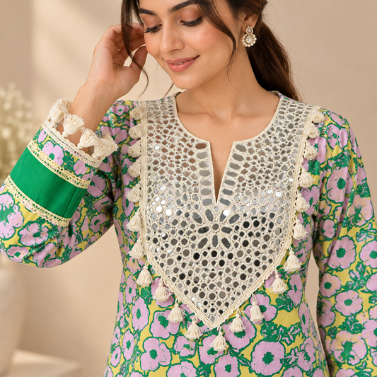 Emerald Floral Mirrorwork  Co-Ord Set