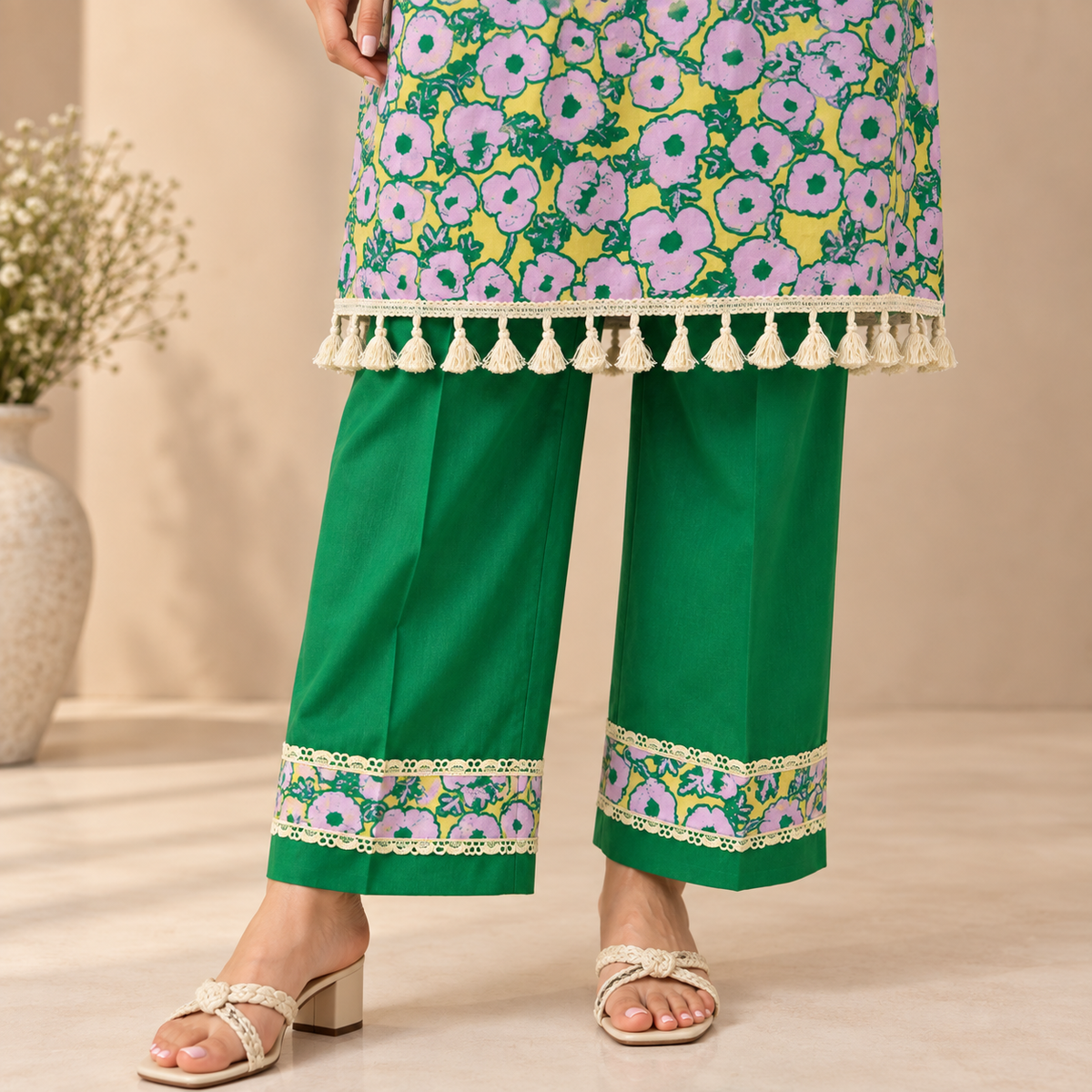 Emerald Floral Mirrorwork  Co-Ord Set