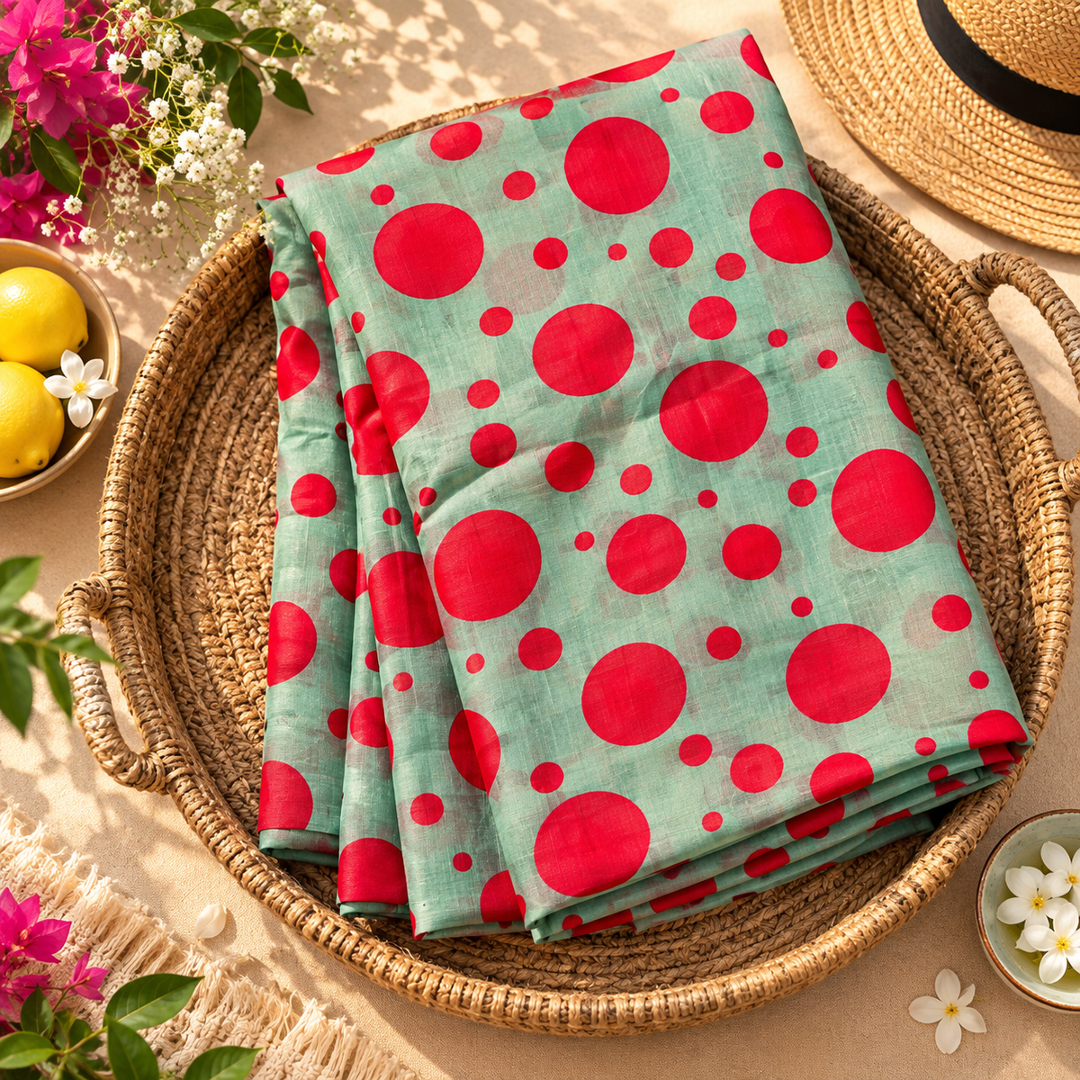Scarlet Dots Mint Green Georgette Saree