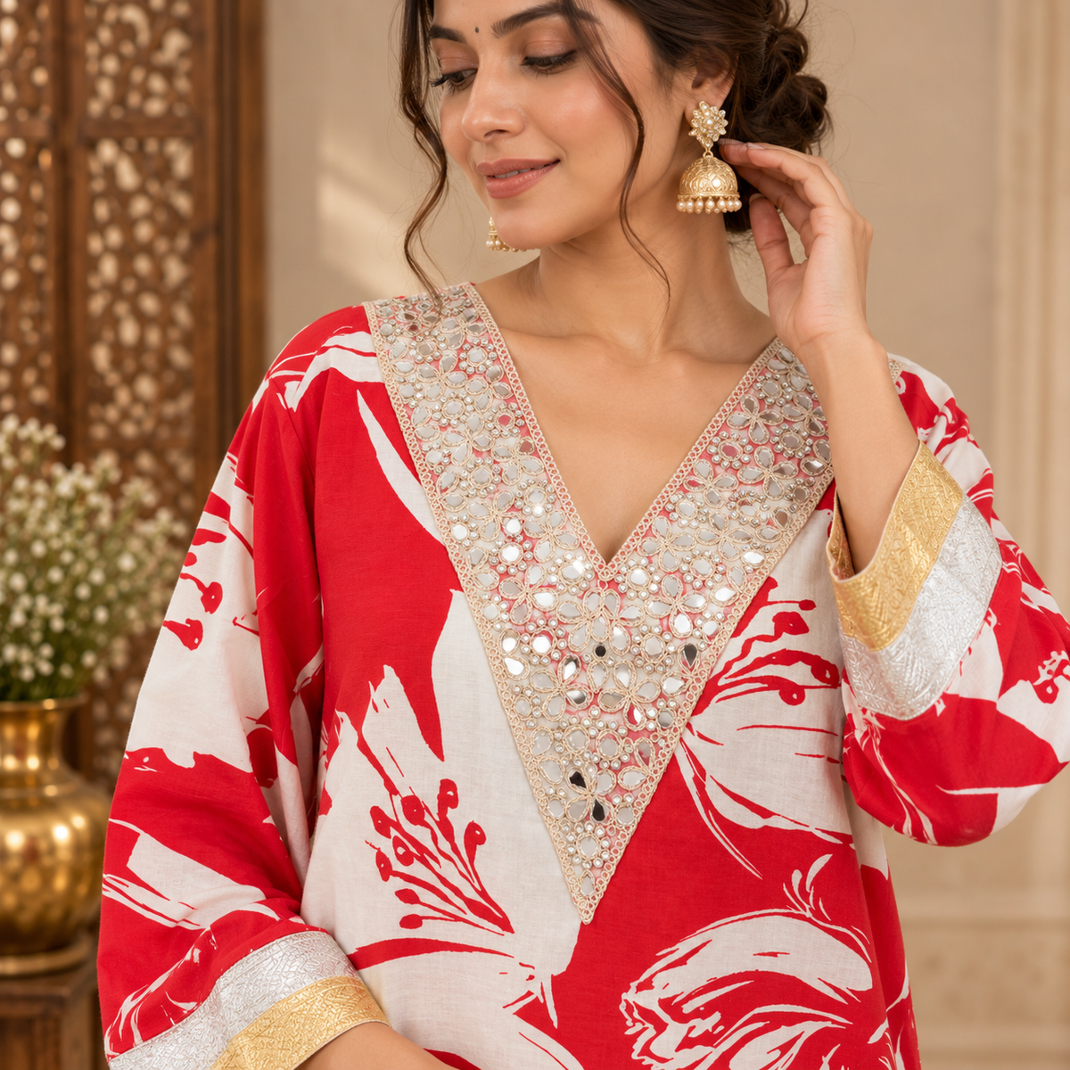 Crimson Bloom  Cotton Kurta Salwar Set