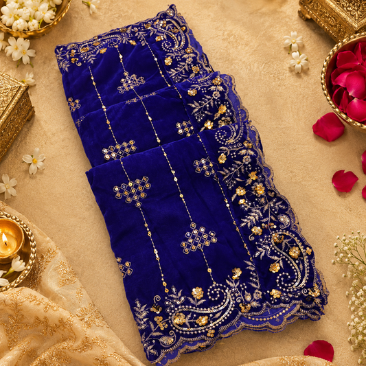 Royal Blue Regal – Velvet Embroidered Dupatta