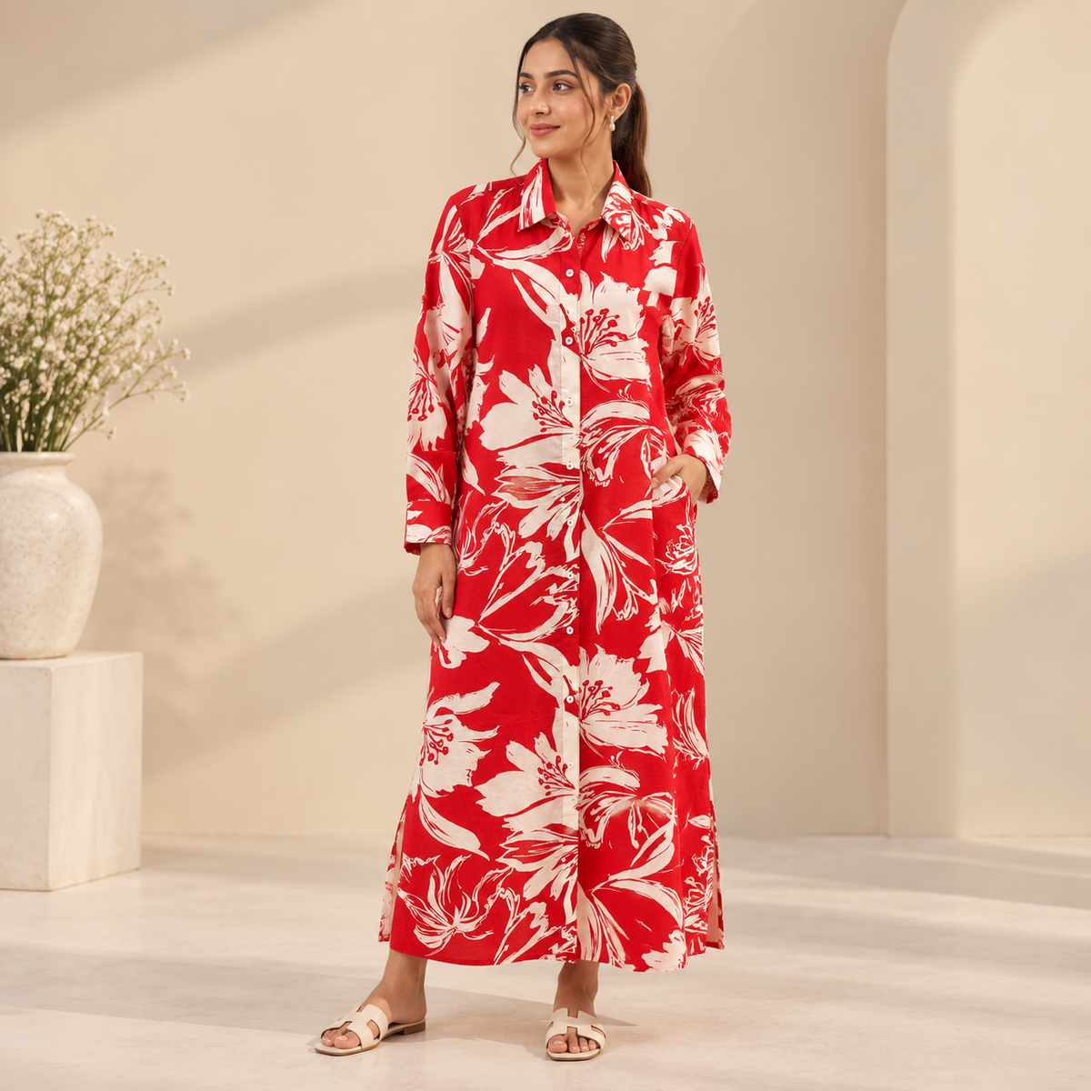 Scarlet Bloom Floral Shirt Dress