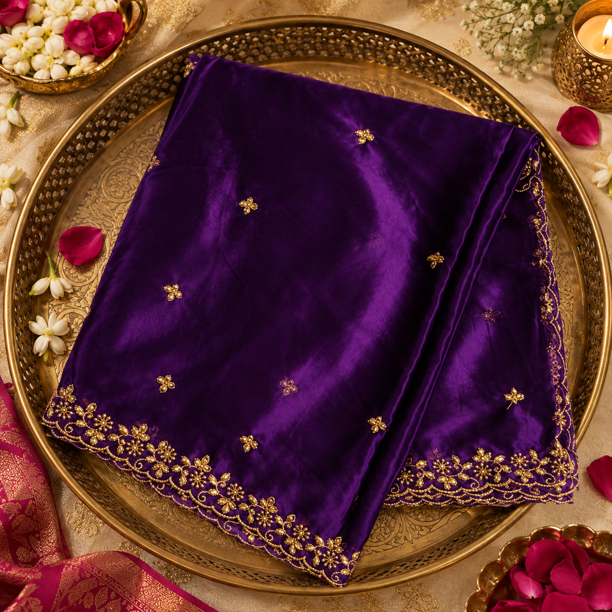 Royal Purple Velvet Dupatta with Gold Embroidery