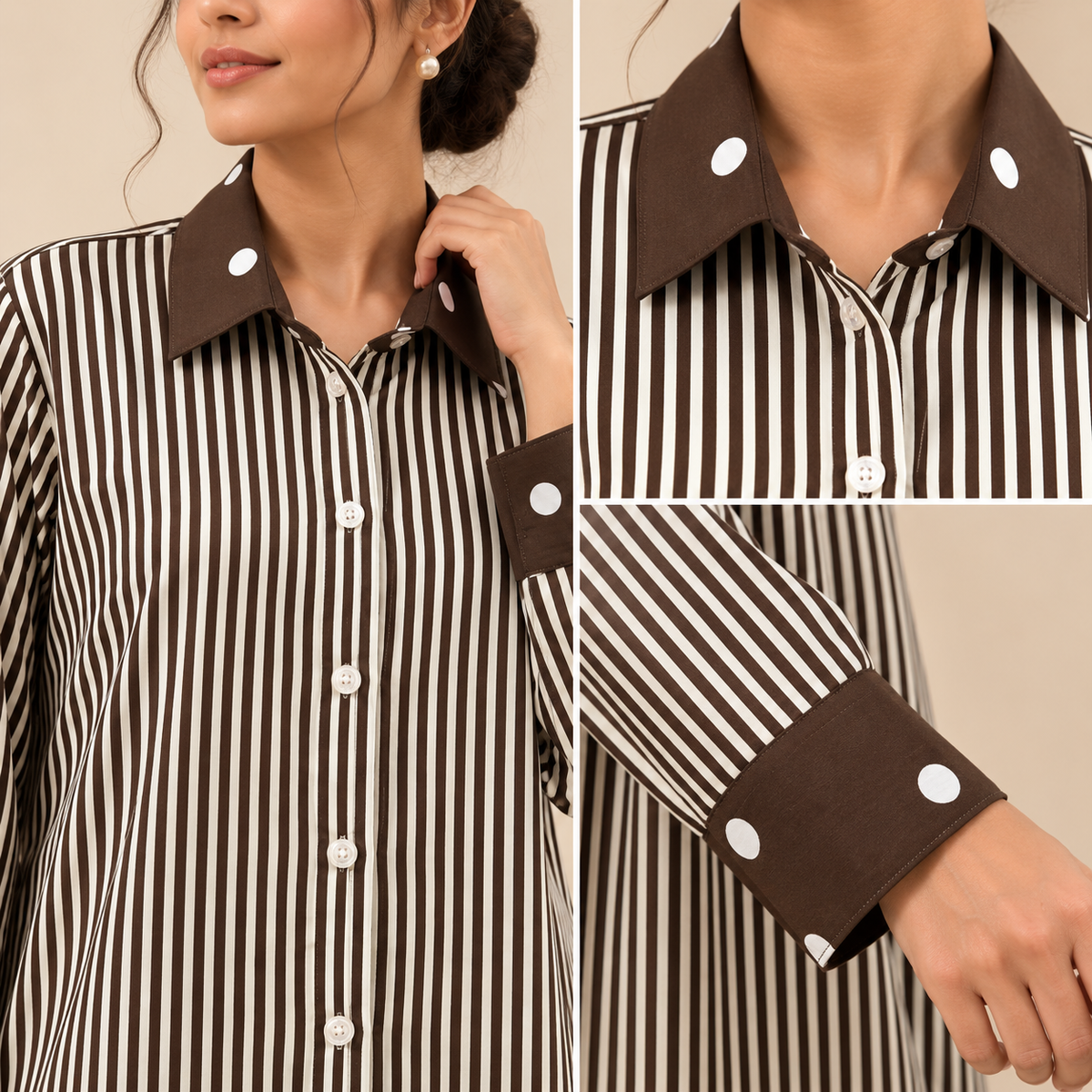 Chocolate Stripe Statement Collar Shirt Dress