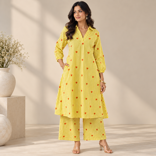 Sunshine Heart-Stripe Kurta Set