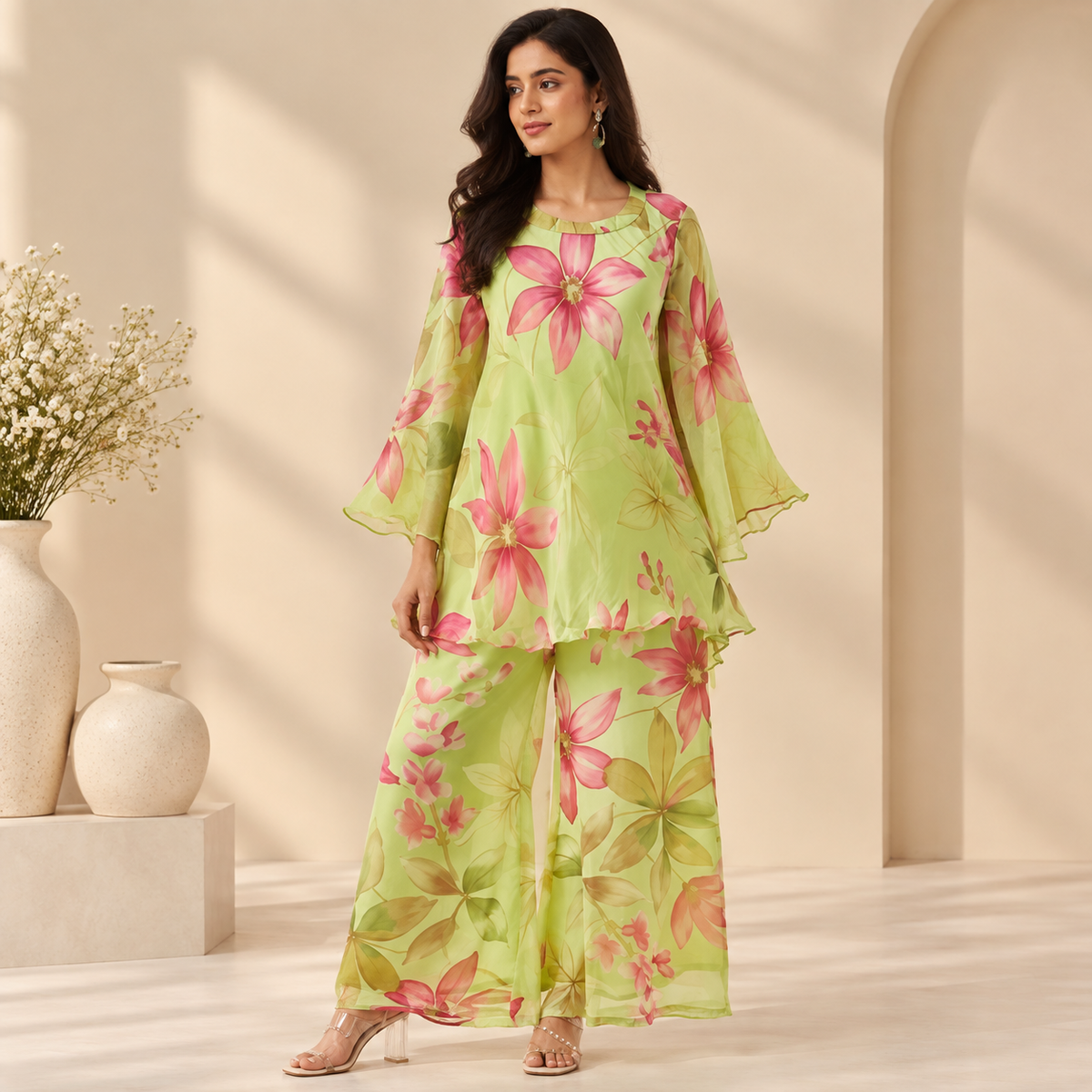 Blush Bloom Lime Green Floral Co-ord Set
