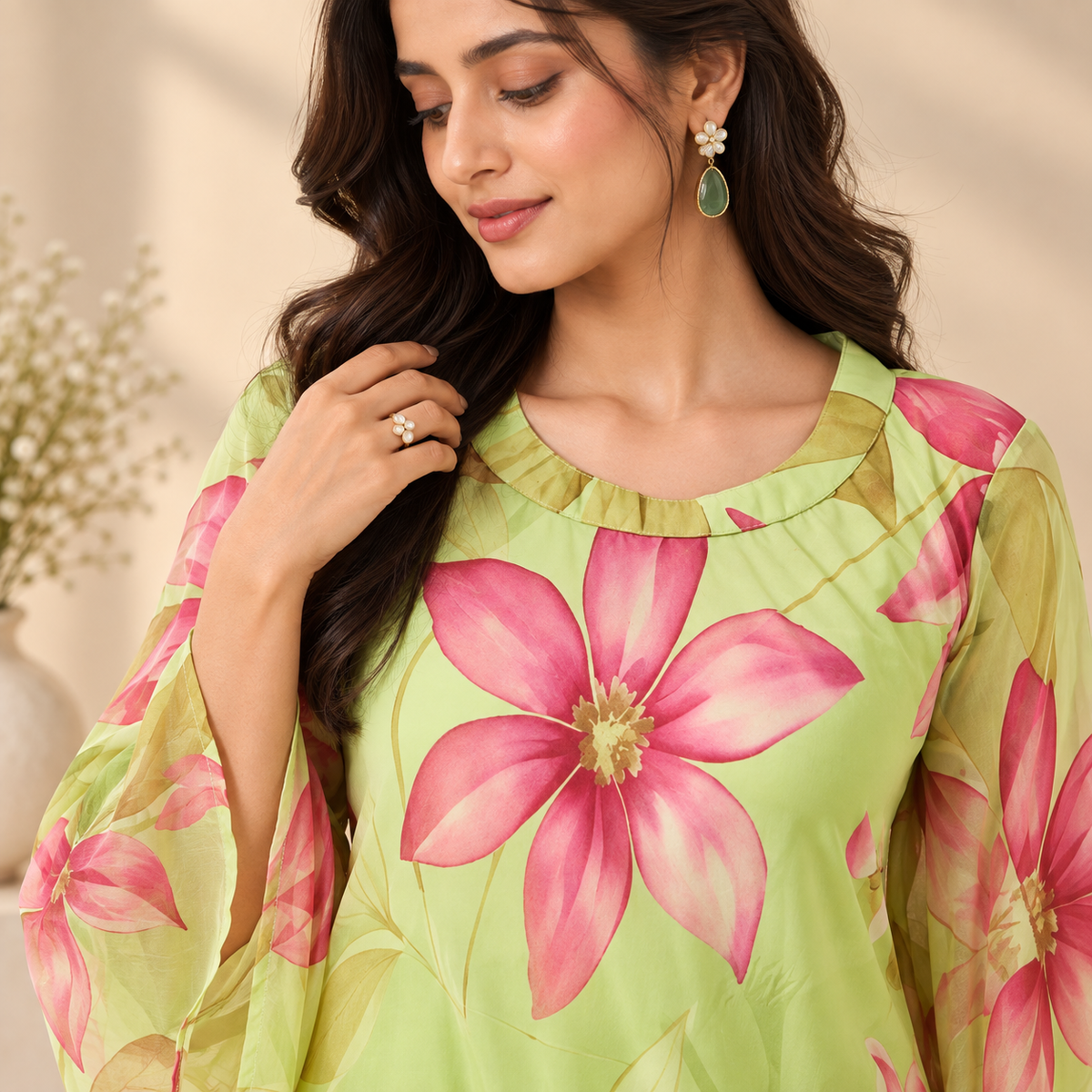 Blush Bloom Lime Green Floral Co-ord Set