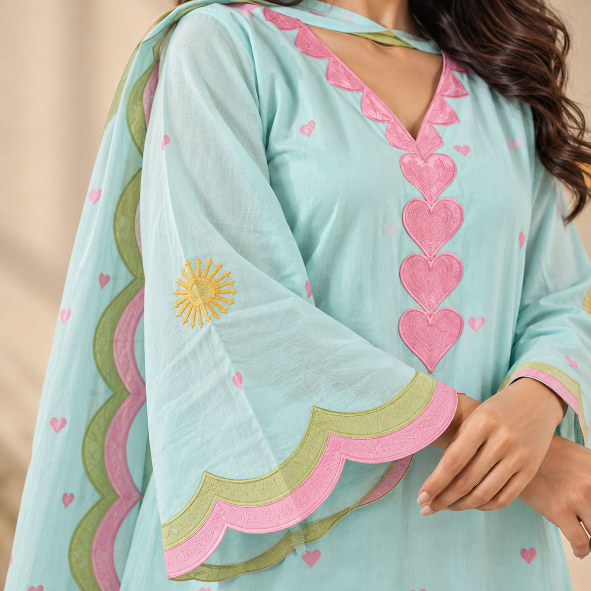 Mint Bloom Scallop Kurta Set