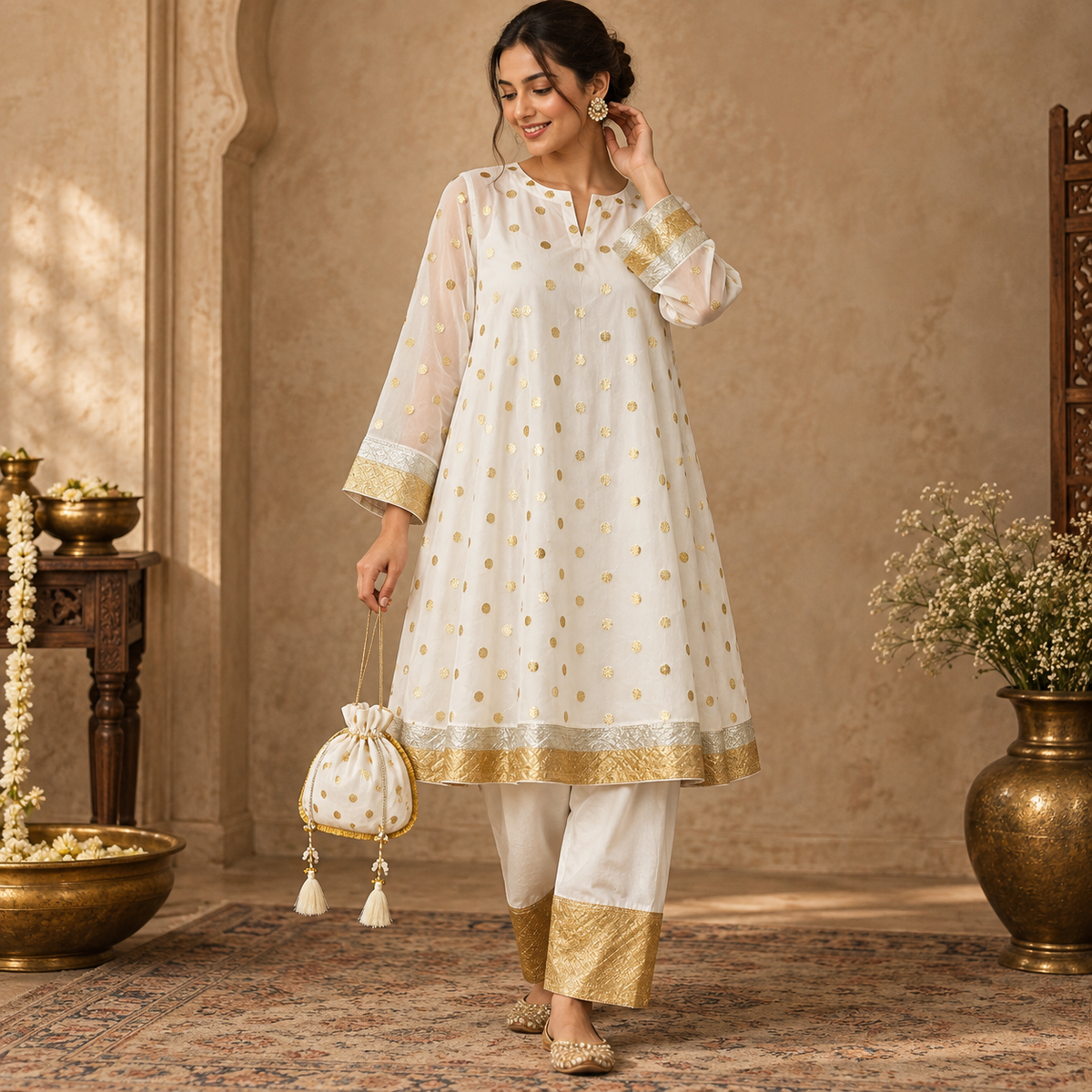 Noor-E-Gold Ivory Potli Bag