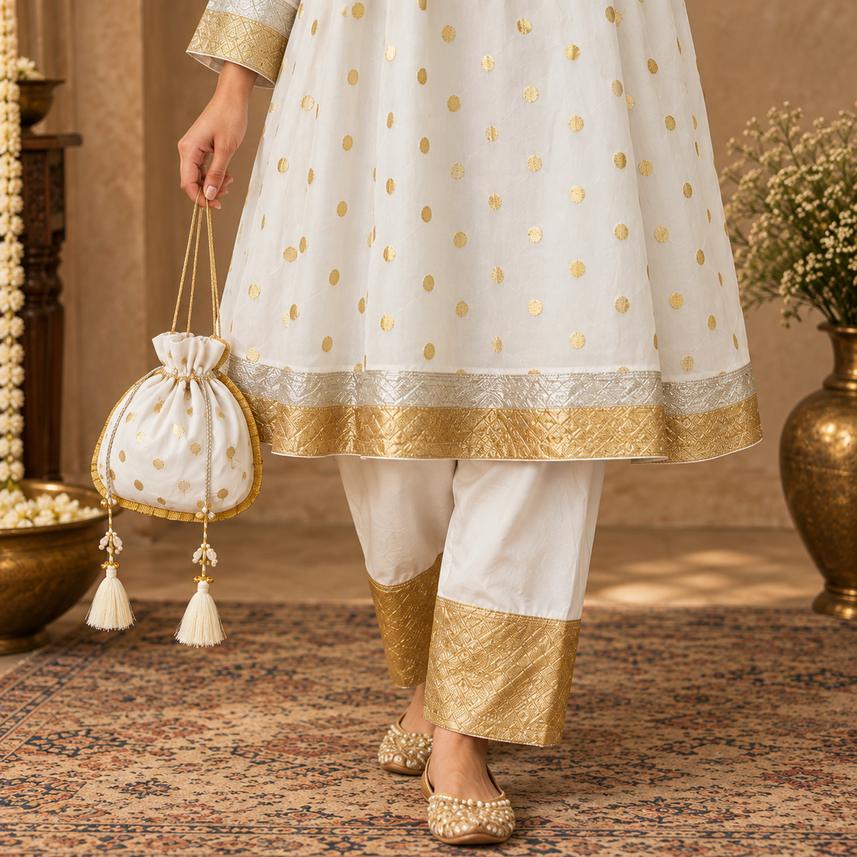 Noor-E-Gold Ivory Potli Bag