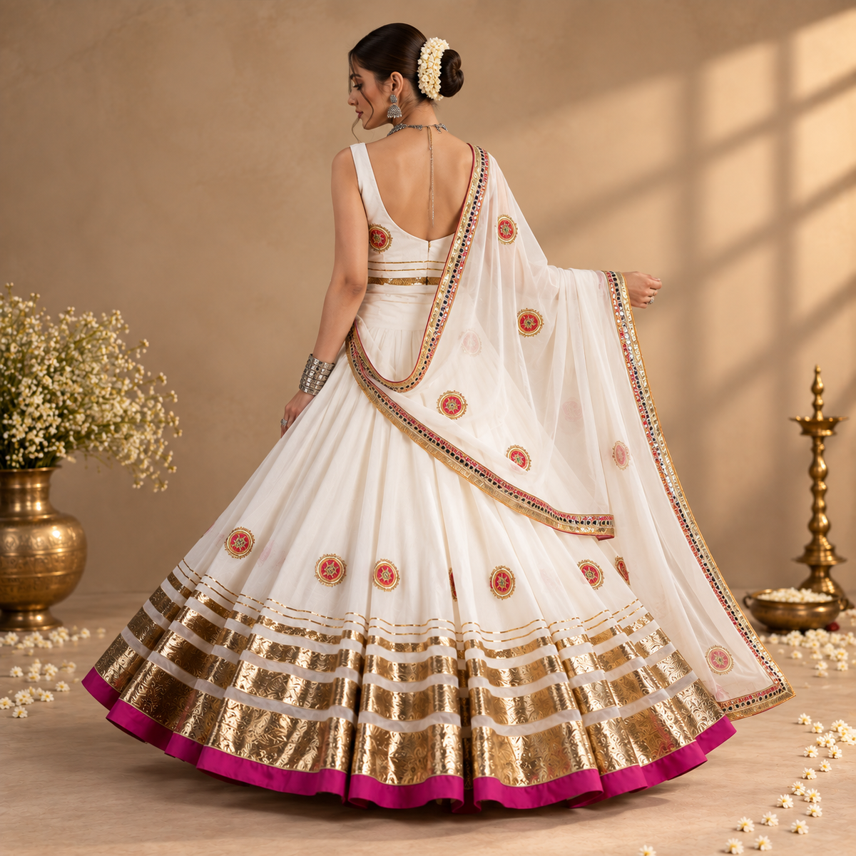 Kamli Ivory Magenta Zari Lehenga
