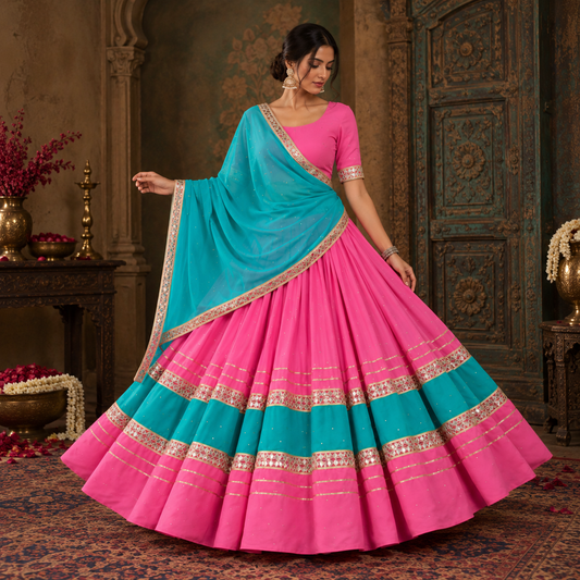 Niti Fuchsia Pink & Turquoise Lehenga