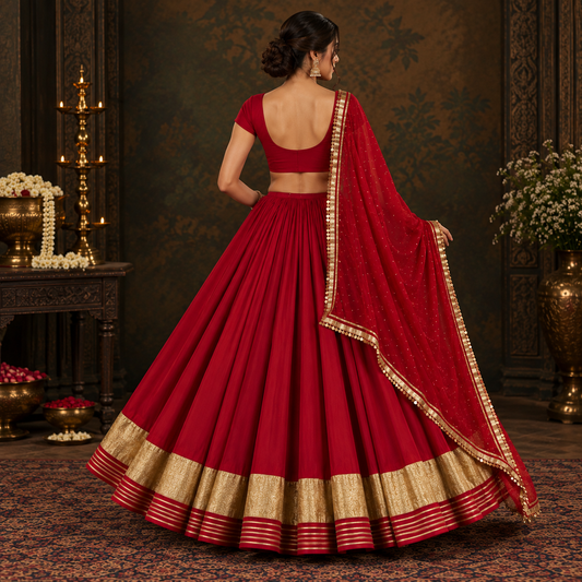 Rukhsaar Crimson Red Antique Gold Lehenga