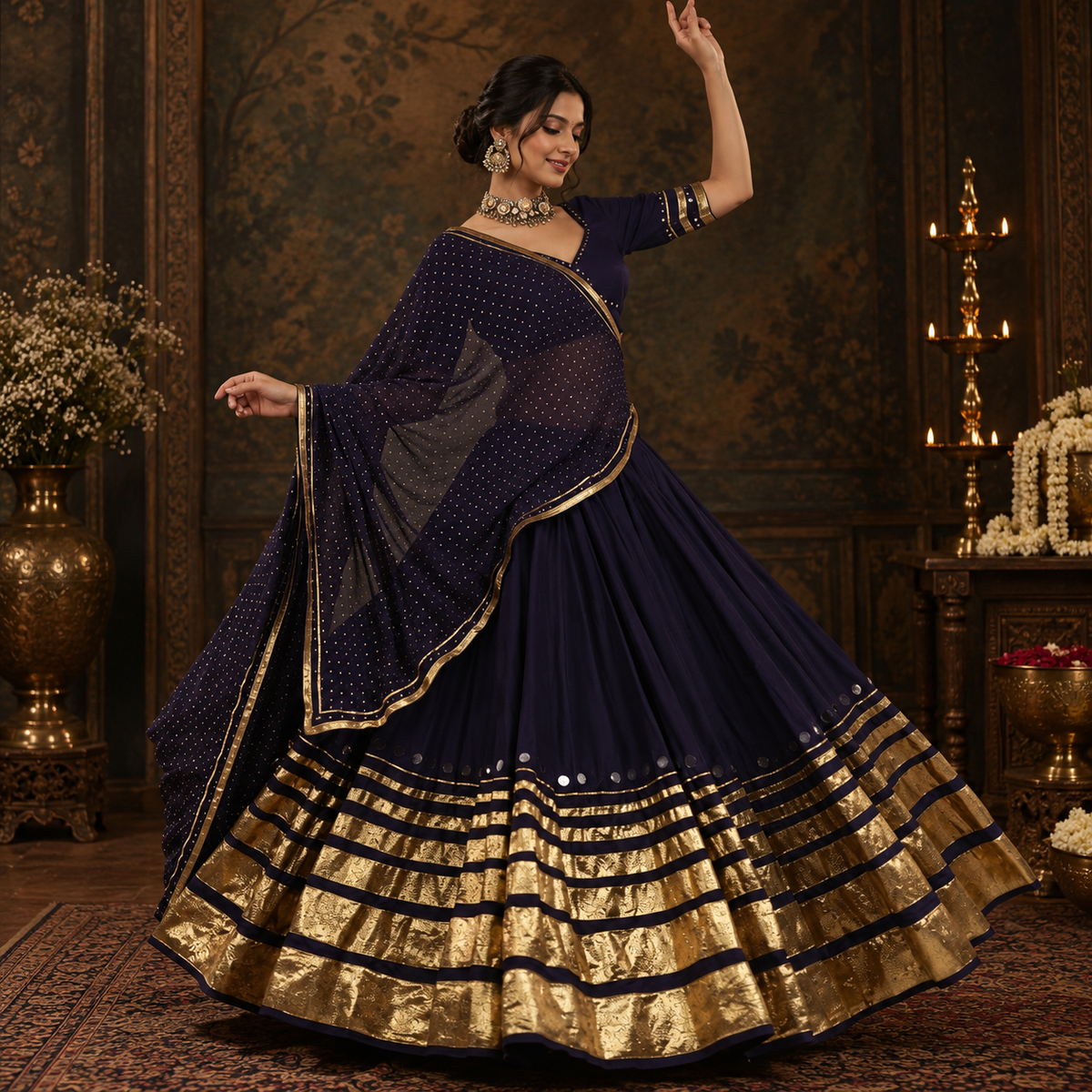 Heer Midnight Navy & Antique Gold Lehenga