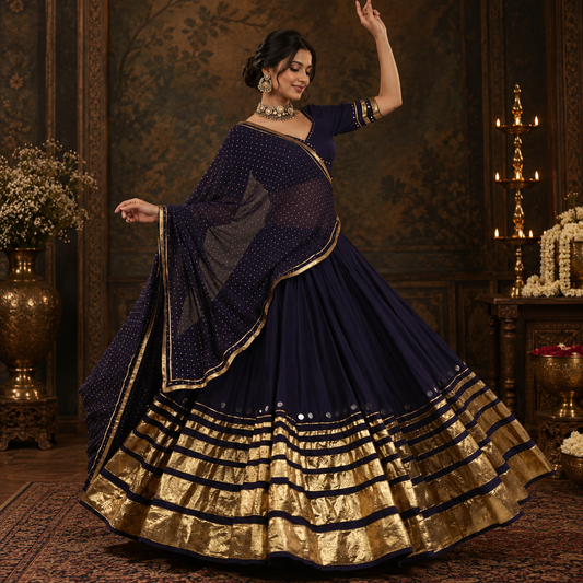 Heer Midnight Navy & Antique Gold Lehenga