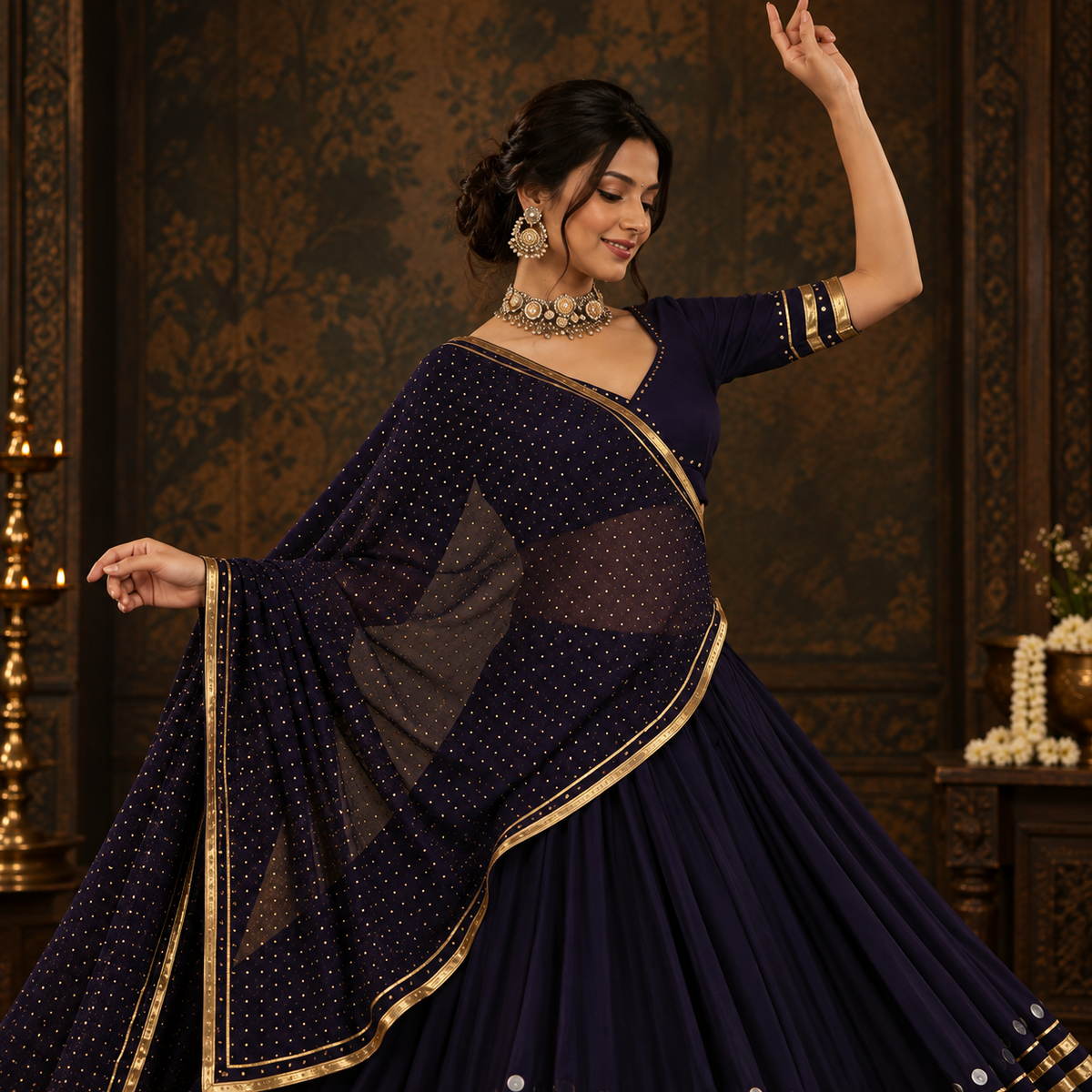 Heer Midnight Navy & Antique Gold Lehenga