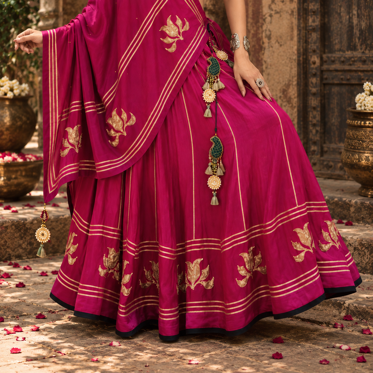 Kamli Fuchsia Pink & Gold Floral Lehenga