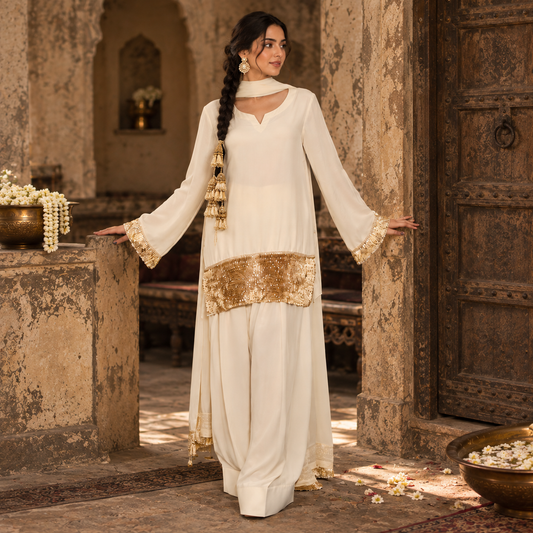 Kiran Ivory & Gold Farshi Suit Set