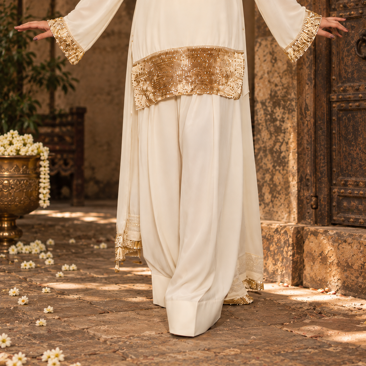 Kiran Ivory & Gold Farshi Suit Set